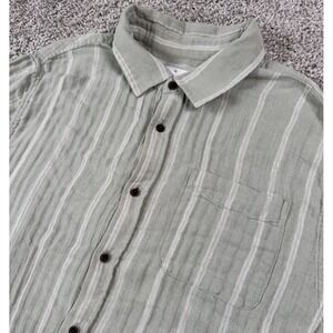 Katin Linen Blend Shirt Button Up Short‎ Sleeve Striped Green Mens XL